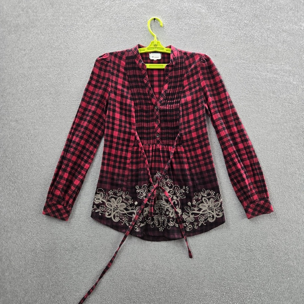 Sweet By Miss Me Women Blouse S Red Plaid Flannel Fairy Grunge